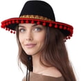 thumbnail image 6 of Hsqqdc Mexican Sombrero Hat with Pom Pom Edging, Felt Wide Brim Matador Hat for Party,Daily Use, 6 of 7
