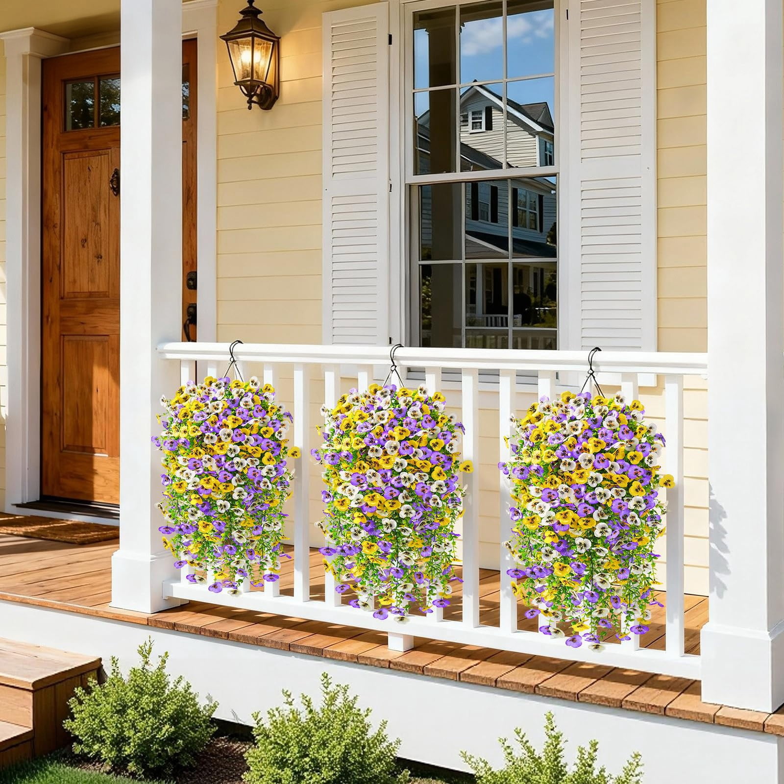 1 Pc Artificial Hanging Flowers for Outdoors Morning Glory Artificial Flowers Spring Summer Decoration UV Resistant Fuchsia Faux Flowers for Outdoor Planters Front Door Porch, 29.53", Multicolor C