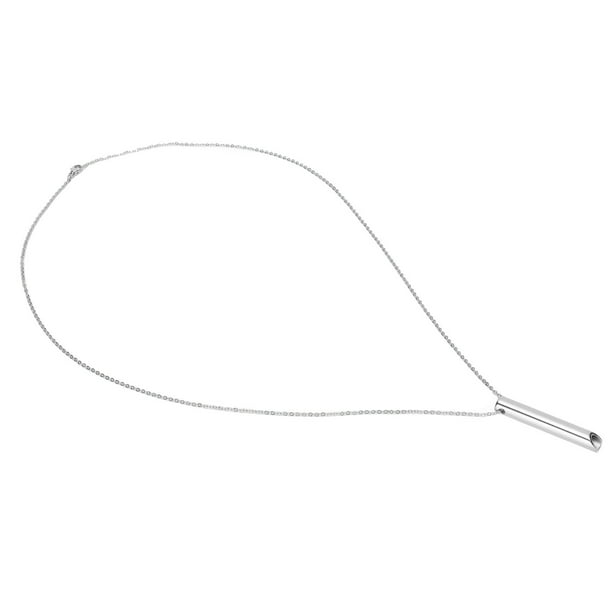 Collar de respiración consciente de acero inoxidable que reduce el estrés, collar portátil con silbato para ansiedad para mujeres y hombres, color plateado