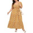 thumbnail image 2 of Plus Size Wedding Guest Maxi Dresses for Curvy Women, Summer Casual Floral Long Party Sundress with 3/4 Sleeve, 2 of 9