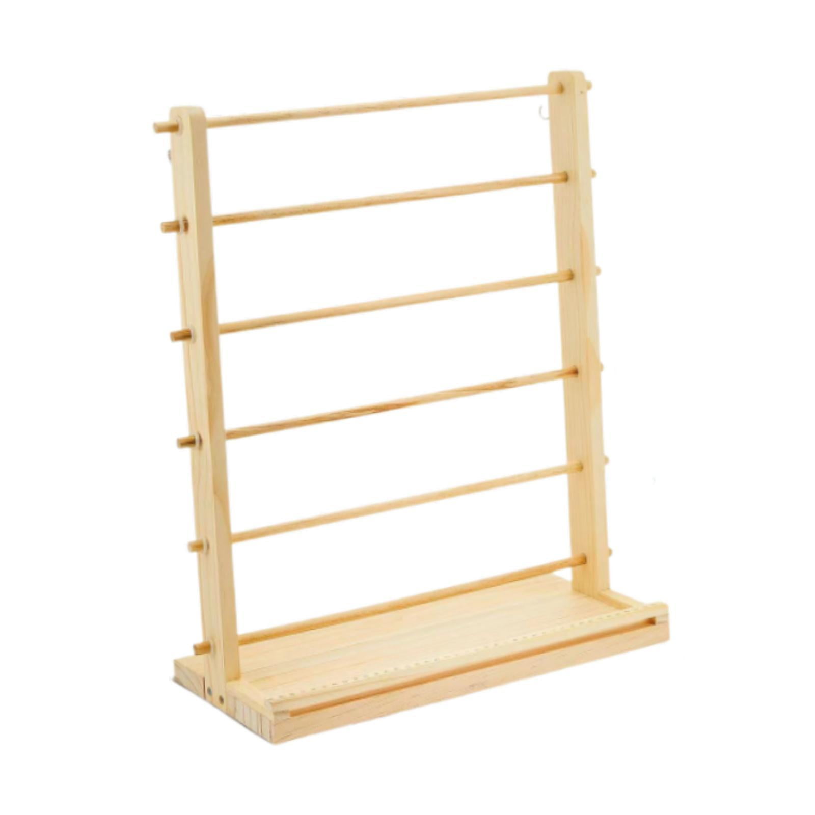 GUOOL Wood Ribbon Organizer Craft Ribbon Storage Portable Yarn Storage Shelf Tabletop 6 Tier Ribbon Rack for Craft Room Retail Shop