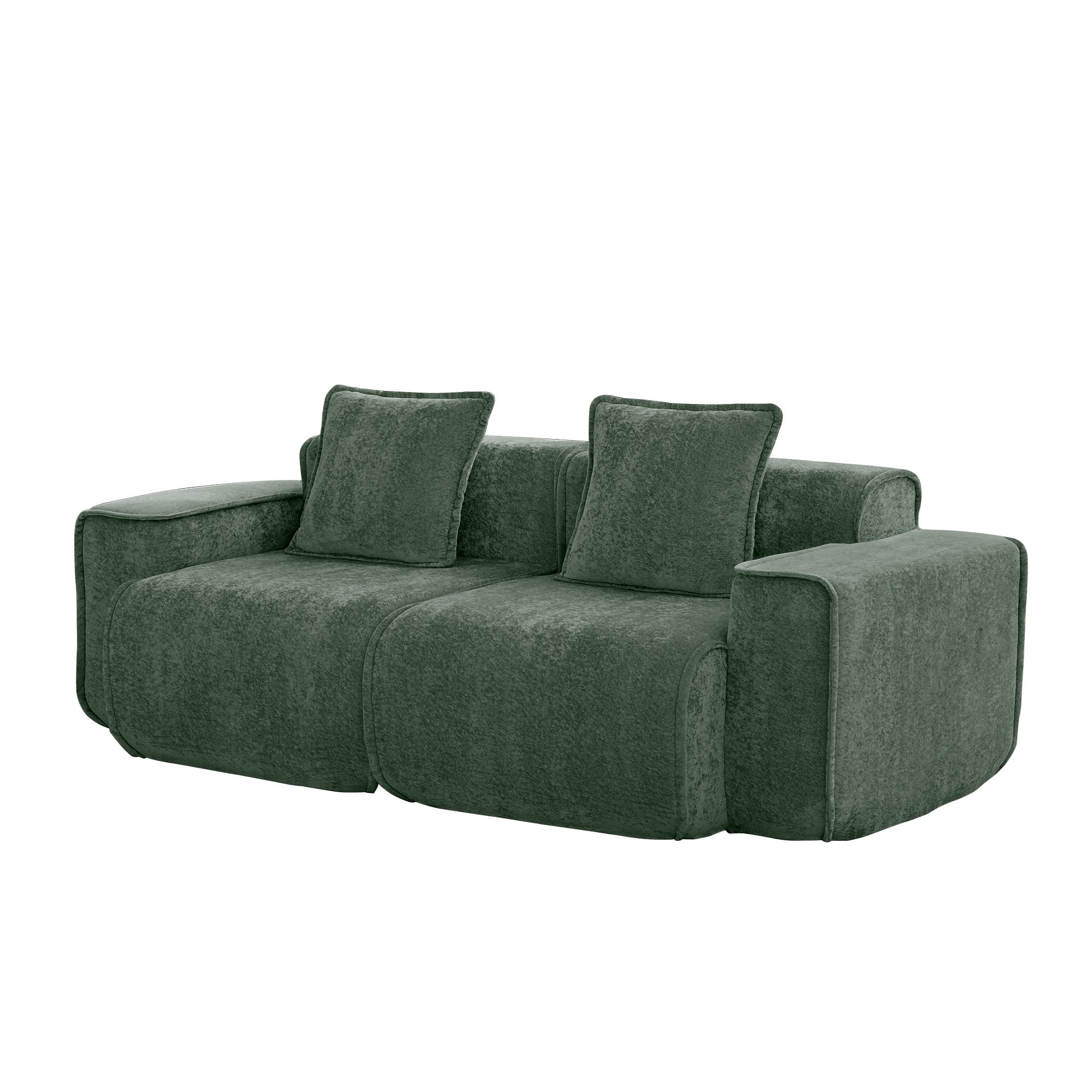 DEALTOPS 79" Modern Velvet Cloud Couch, 2-Seater Modular Loveseat with 2 Pillows, Green