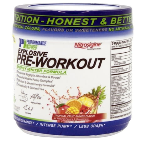 Performance Inspired Nutrition Pre-Workout Powder - All Natural - G-Free & Vegan Formula - Contains Citrulline - Nitrosigine - Green Tea - Arginine - Beta Alanine - Tropical Fruit Punch - 32 Servings