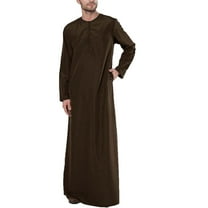 IROINNID Discount Men's Muslim Robe Set Arab Middle Robe Long Sleeve Standing Neck Zipper Robe,Brown
