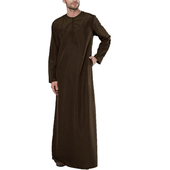 Birdeem Mens Muslim Robe Set Arab Middle Robe Long Sleeve Standing Neck Zipper Casual Robe