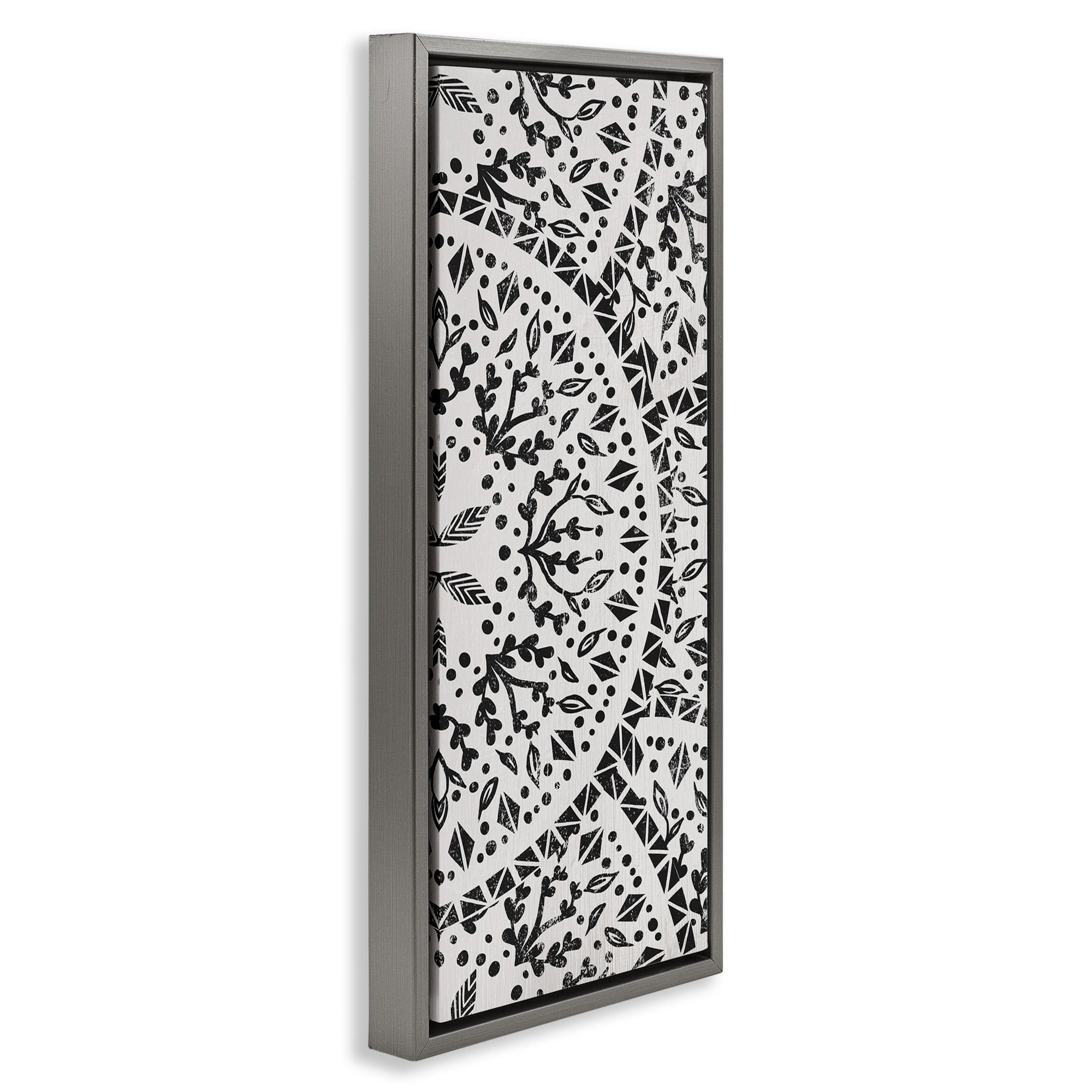Stupell Industries Boho Fractal Pattern Study Abstract Painting Gray Floater Framed Canvas Art Print Wall Art, 15 x 31