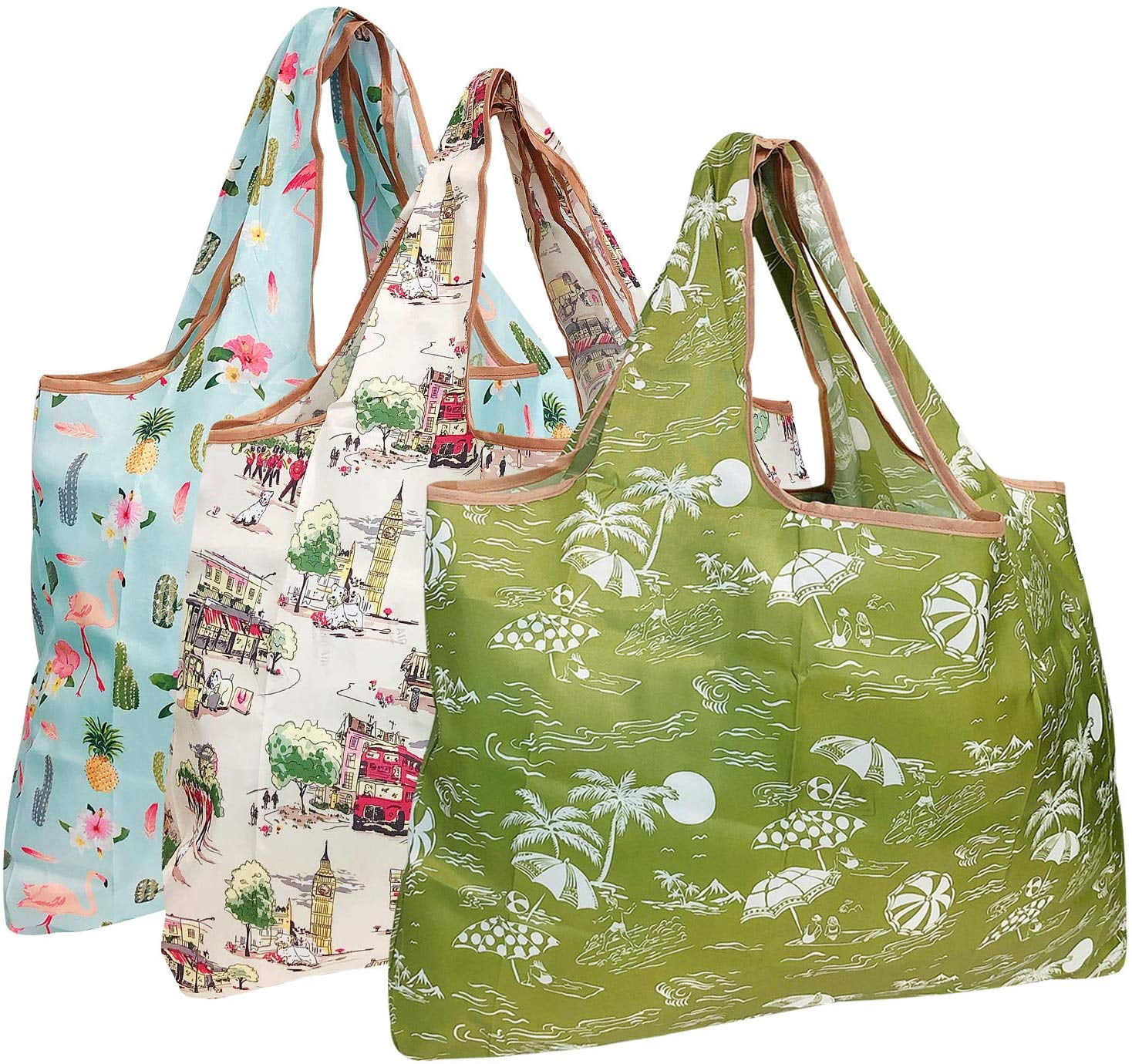 VeraMia Canvas Grocery Bag 3pc XL Set with Real Pockets, Long Shoulder  Strap and Short Handle. Heavy Duty, Foldable, Washable