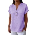thumbnail image 2 of BSDJILFG Summer Eyelet Tops for Women Plus Size Vintage Embroidered Boho Shirts Buttons V-Neck Ladies Breathable Summer Lounge Blouses,3XL-5XL, 2 of 8