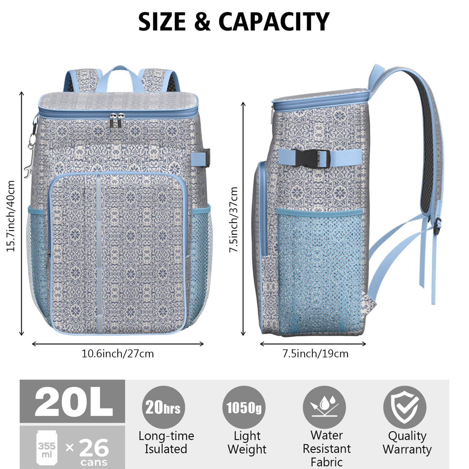 Travel Cooler Bag - Boho Bohemia Flower Camping Beer Cooler Backpack with Bottle Opener- Waterproof Insulated Picnic Backpacks - Cooler Bag for Beach