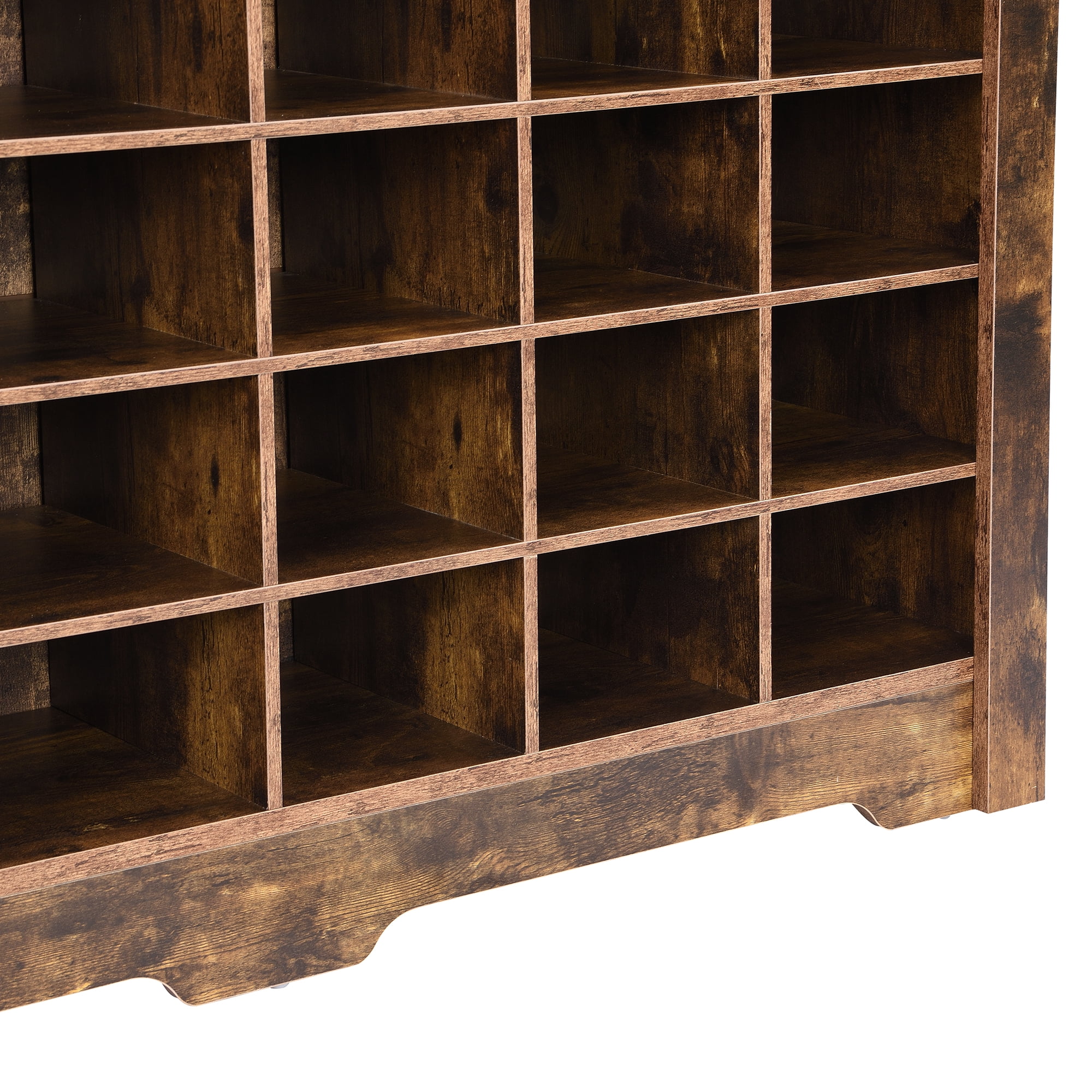 MAYEERTY Sleek Design 24 Shoe Cubby Console, Modern Shoe Cabinet with Curved Base, Versatile Sideboard with High-quality for Hallway, Bedroom, Living Room, Rustic Brown