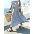 thumbnail image 5 of Womens Blue And White Striped A-Line Front Button Maxi Skirt, 5 of 6