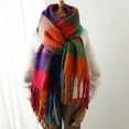 thumbnail image 3 of Bufandas de lujo para mujer, otoño e invierno, 240 x 38 cm, para hombre, cálidas y gruesas, con borlas y cuadros de arcoíris, de imitación de cachemira, para envolver la moda, 3 of 5