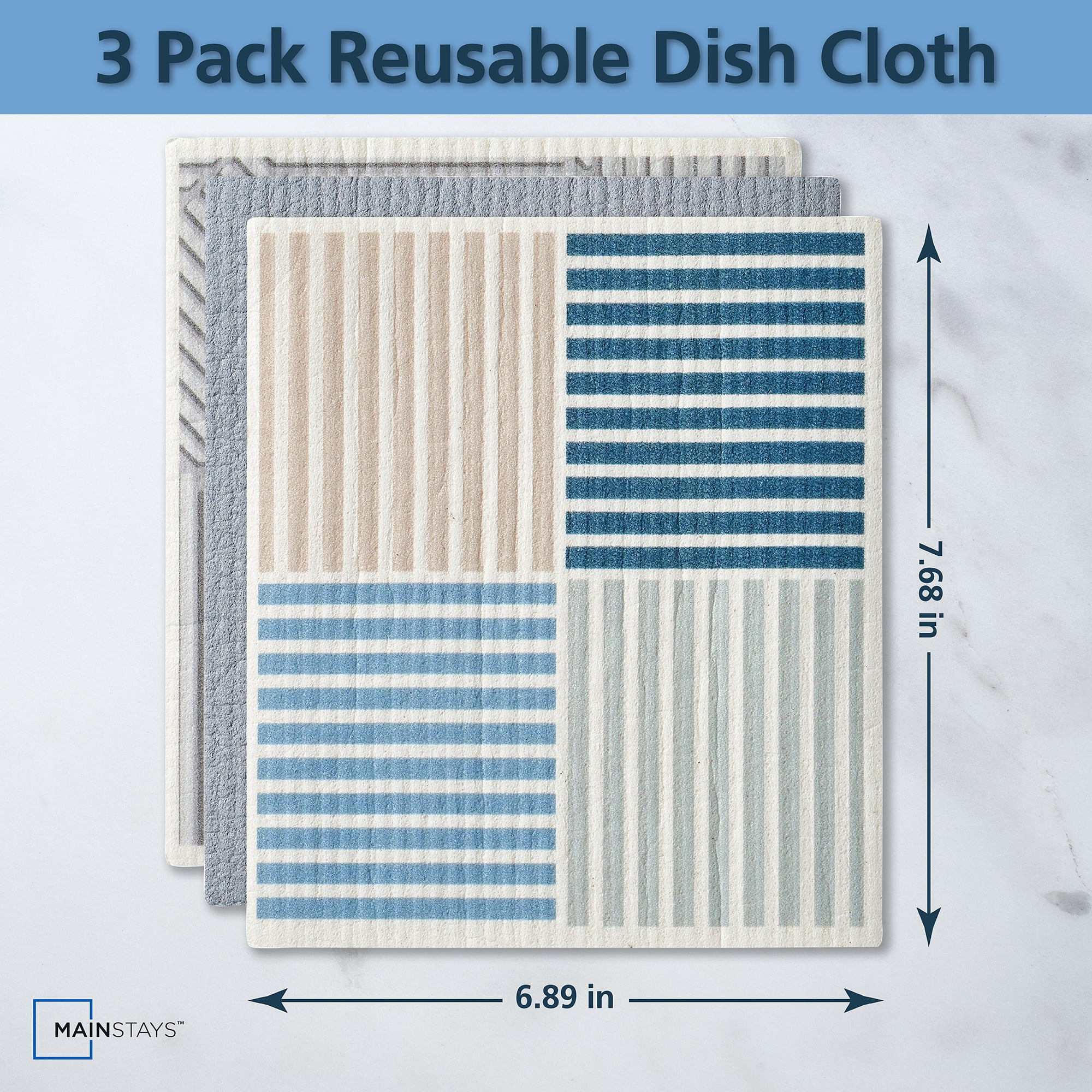 Mainstays Reusable Kitchen Dish Cloth Towels, Grey Multi (3 Pack)