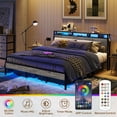 thumbnail image 4 of Bestier King Size Bed Frame with Charging Station and  2 USB Ports and Outlets,LED Light Storage Headboard,Noise Free Design,Grey, 4 of 14