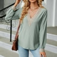 thumbnail image 5 of Azrian Prime Day Today,Women's Fashion Solid V-Neck Lace Long Sleeve Loose T-shirt Top, 5 of 6