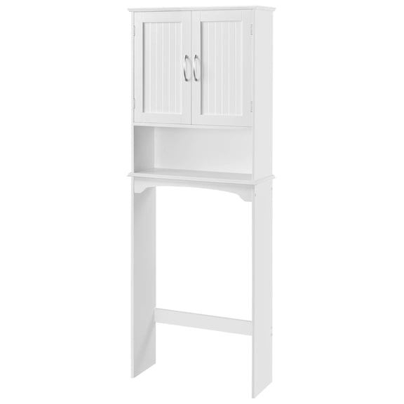 AIZYT Over The Toilet Cabinet, Double Door Bathroom Storage Organizer, Toilet Rack with Inner Adjustable Shelf and Open Storage Shelf, White