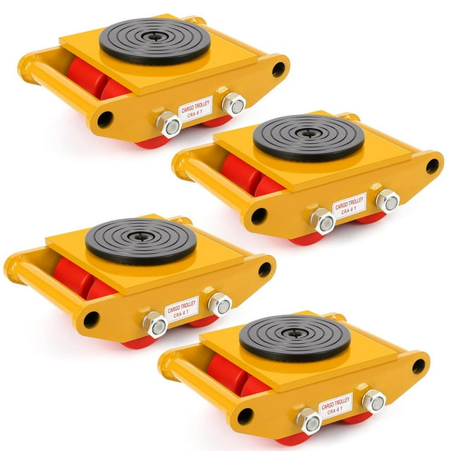 Ensemble de 4 Roulettes de Machinerie de 6 Tonnes – Patins de Déplacement pour Machines Industrielles Robustes avec Rotation à 360°, Roues en PU, Couvercle Antidérapant et Construction en Acier – Jaune