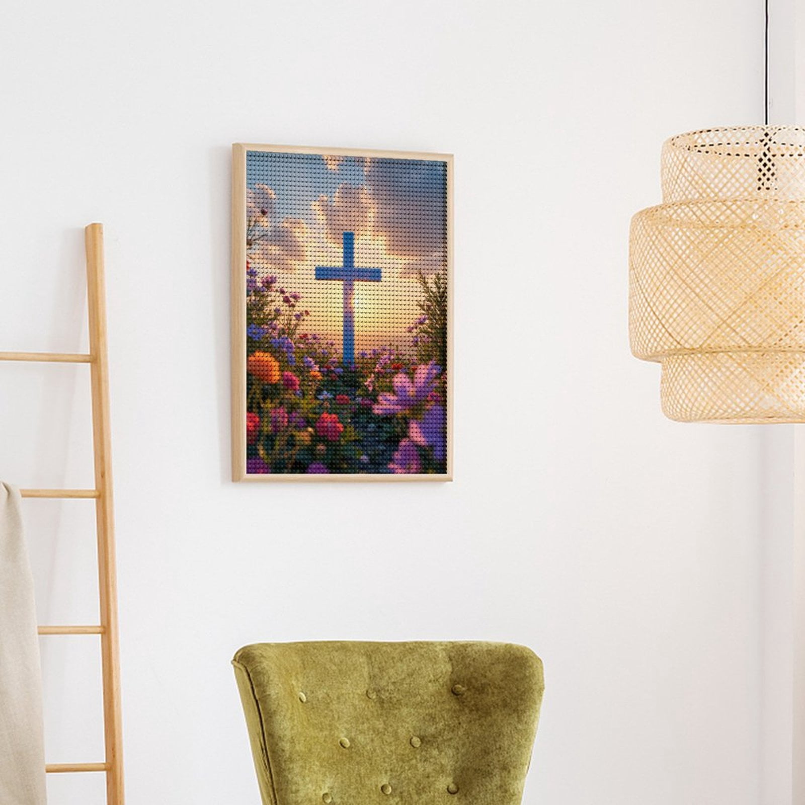 Diamond Art Kits for Adults - Sunset Flower Cross Landscape 5d Diamond Painting for Adults, Diamond Art for Adults Beginners, Frameless Diamond Painting Kits for Adults for Home Wall Decor