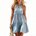 thumbnail image 2 of QUNYINEY Summer Womens Dresses Sleeveless A Line Blue Mini Sundress Crew Neck Vacation Casual Loose Fit Dresses, 2 of 7