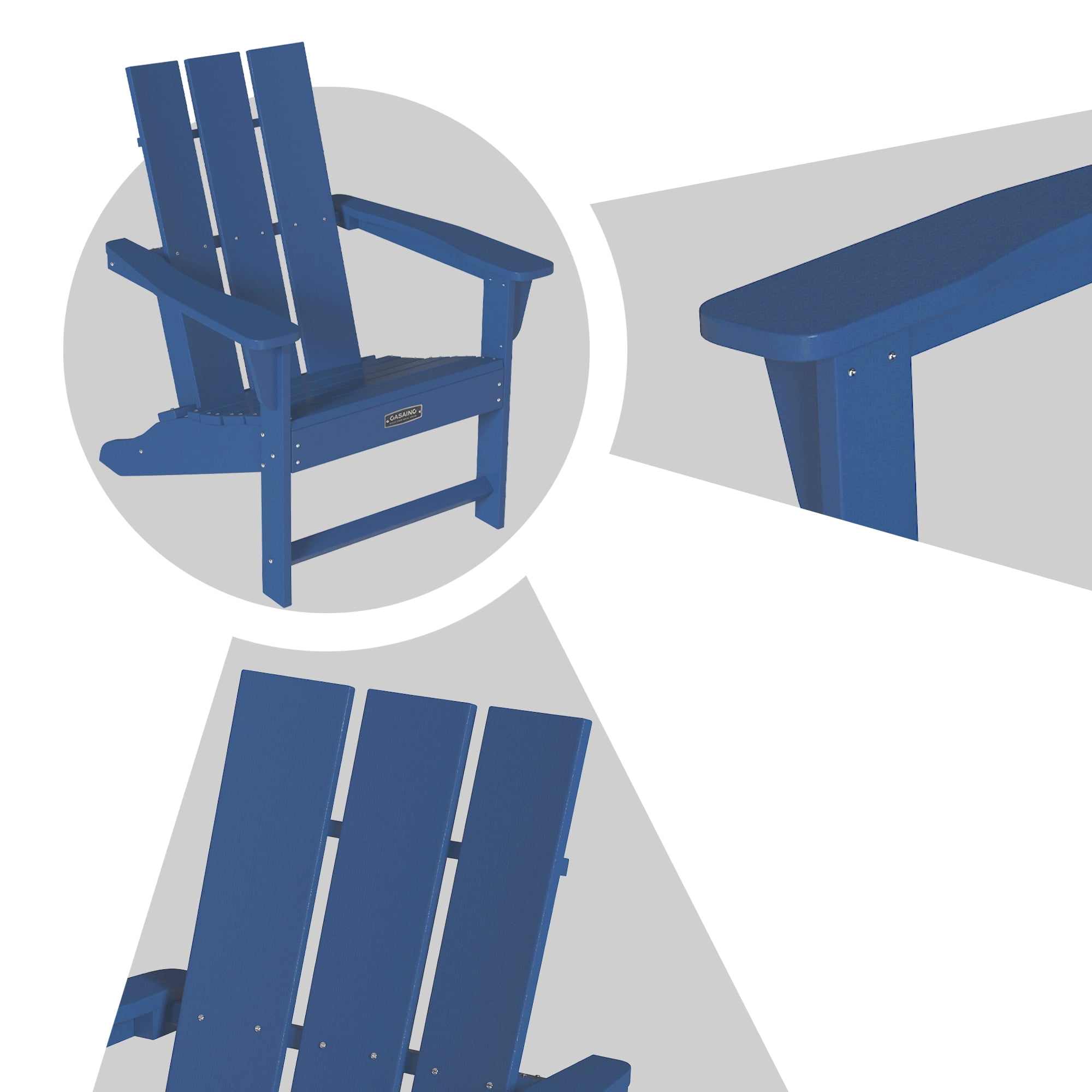 CASAINC Modern Blue 3-Pack 4.7 inch W Arm Outdoor Patio Folding Wood Adirondack Chair