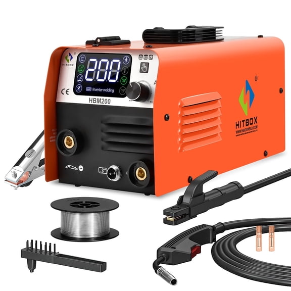 HITBOX 3-in-1 MIG Gasless Flux-Cored Welder HBM200 200A 110V Portable ARC Welding Machine