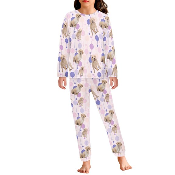 DISNIMO Purple Polka Dot Labrador Pajamas Set Kids 2 Piece Pajama Set Girls Pjs Size 3-4 Soft Pj Set Long Sleeve and Pants for kids Pjs Sets Girls Kids Sleep Set Girls Sleepwear Set Kids