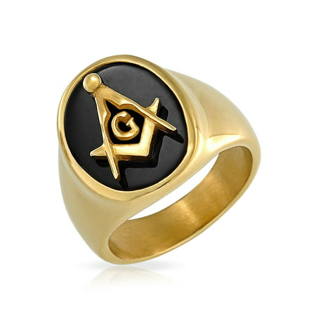 Secret Society Square Compass Black Oval Mens Signet Freemason Masonic Ring For Men 14K Gold Plated Stainless (Best Gold Ring For Man)