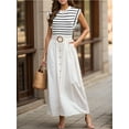 thumbnail image 3 of Fancyglim Women Cap Sleeve Tank Tops Loose Fit Crew Neck Summer Basic Tee Shirts Black Striped Medium, 3 of 7