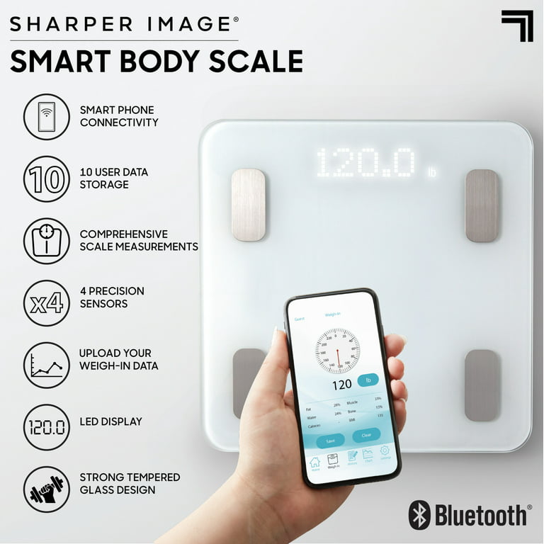 Surpahs Shiny Small Lightweight Digital Bathroom Scale w/ BMI Calculation,  Auto Identify 4 Users [White]