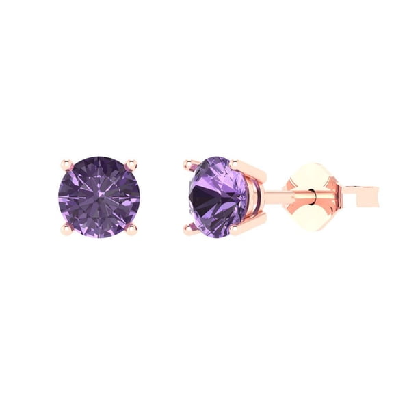 1.5 ct Push-Back Stud Earrings for Women | 6mm Round Cut Simulated Alexandrite | 18K Rose Gold