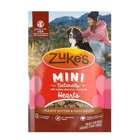 Zukes Mini Naturals Peanut Butter & Oats Heart-Shaped Dog Treats - 6 oz Bag - ( 2pack )
