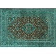 thumbnail image 1 of Ahgly Company Machine Washable Indoor Rectangle Medallion Turquoise Blue Traditional Area Rugs, 7' x 9', 1 of 4