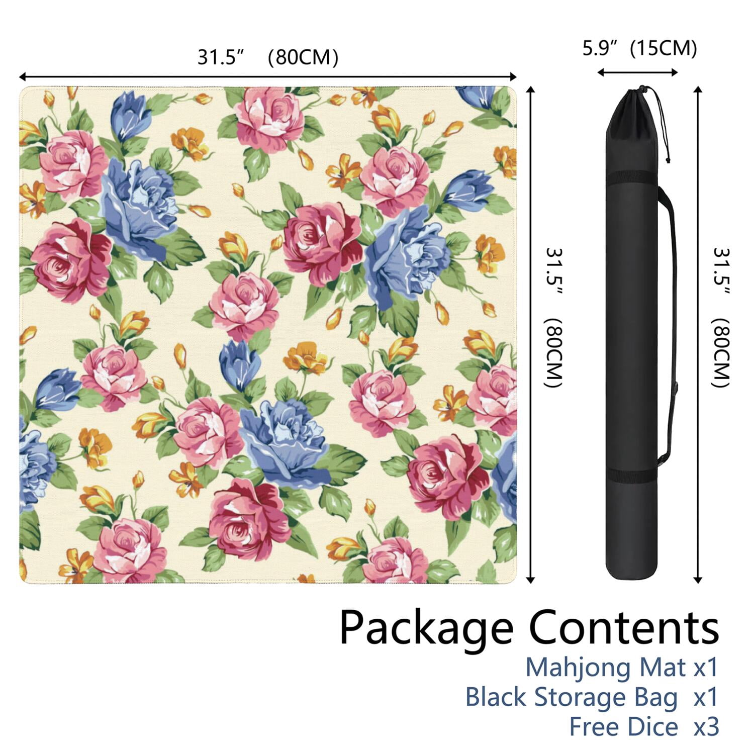 Floral Textured Rubber Mat 31.5x31.5 Inches for Mahjong Poker and Board Games Enhances Grip and Reduces Distracting Noise