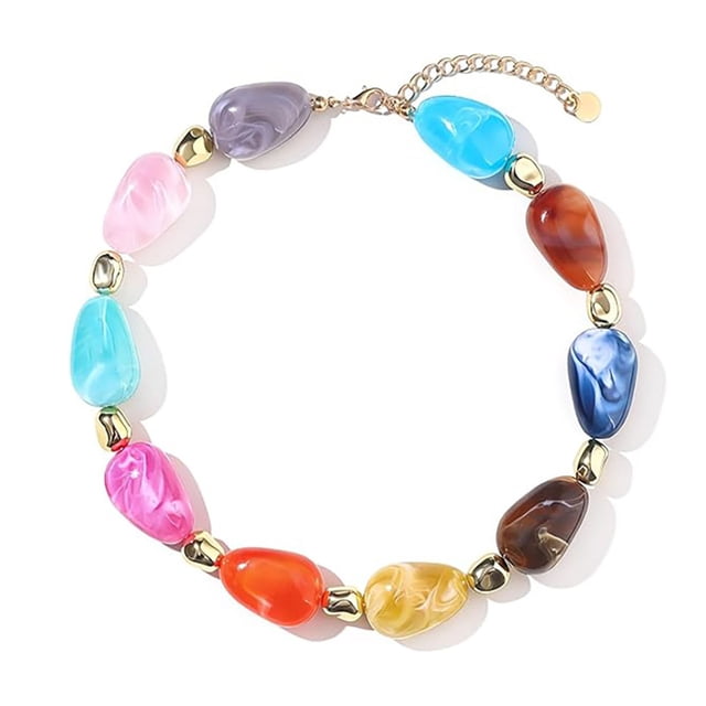 Collier Coloré à Grosses Perles pour Femmes, Perles en Résine, Collier Court, Style Bohème, Ras-du-Cou à Grosses Perles pour l'Été, Plage, Vacances, Party, Vacances