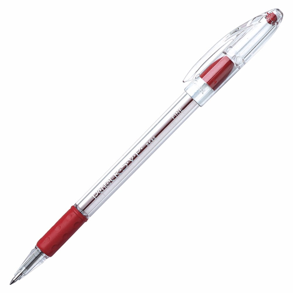 Pentel 077368 Rsvp Refillable Ballpoint Pen, Fine Tip, Red Ink, Pack 12