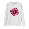 thumbnail image 3 of Luxalzxs Womens Pink Ribbon Sunflower Graphic Shirts Fighting Breast Cancer Long Sleeve T-Shirt Casual Round Neck Loose Tops, 3 of 3