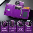 thumbnail image 3 of Tarise 2 in 1 Detachable Wallet Case for iPhone 14, Glitter PU Leather Card Holder Money Pocket Shockproof Kickstand Magnetic Hybrid Slim Phone Back Protective Cover for iPhone 14 6.1 inch, Darkpurple, 3 of 11