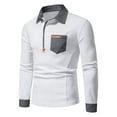 thumbnail image 2 of Mens Spring Summer Casual Fashion Long Sleeve Lapel Leather Panel TShirt, 2 of 6