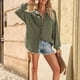 thumbnail image 4 of Blusa elegante de manga larga para mujer, chaqueta, tops casuales, camisa de manga larga con tapeta de botones tipo gofre, camisas lisas, cuello alto, blusa holgada S-2XL, 4 of 6