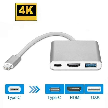 USB-C to HDMI Adapter, 3 in 1 Type C to HDMI 4K Adapter Digital AV Cable and USB C Charging Port and USB 3.0 Port with 1080P Resolution Sync Screen for MacBook