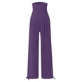 thumbnail image 5 of DHFJKG High Waist Pants For Women Wide Leg Smocked Waist Summer Breathable Linen Solid Color Pants With Pockets Beach Vacation Clothes Leisure Trousers, 5 of 5