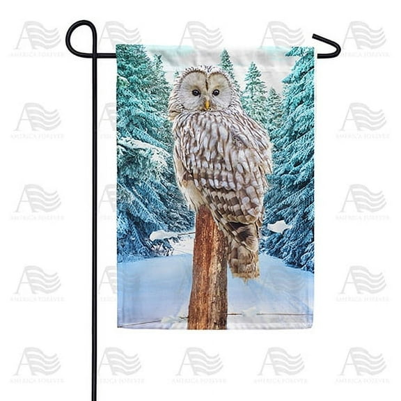 America Forever Winter Owl Garden Flag Double Sided Vertical 12.5 x 18 inches for Outdoor, Porch Happy Holiday Snow Snowfall Celebration Yard Flag Winter Forest Décor