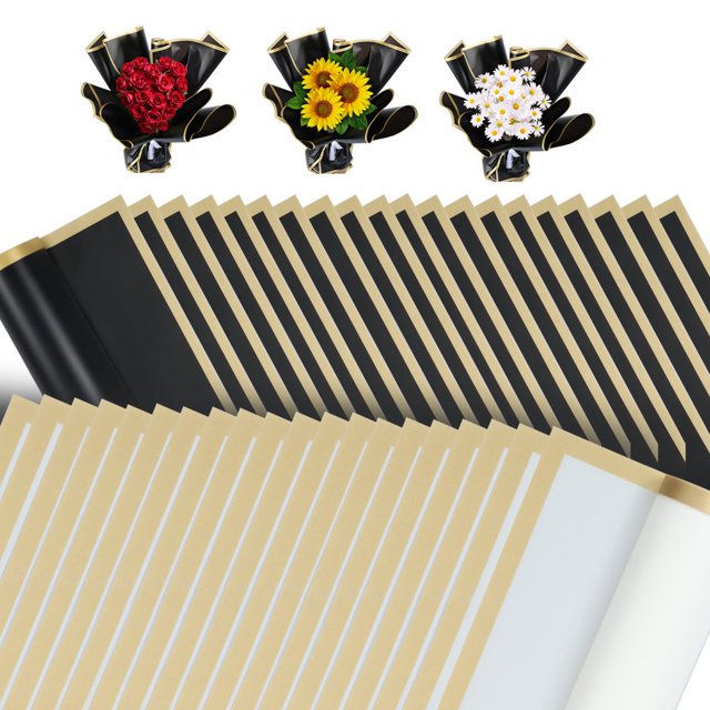 HLONK Waterproof Flower Wrapping Paper with Gold Edge Large Packaging Paper with Ribbon Flower Wrapping Paper for Gift or DIY