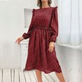 thumbnail image 5 of Black and Friday Deals 50% Off Clear! asdoklhq Woman Clothes Clearance,Women's Long Sleeve Round Neck Dot Printed Ruffles Casual Button Dress, 5 of 8
