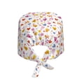 thumbnail image 2 of Kdxio Cartoon Birds & Flowers Pattern Turban Hat for Women Men Comfortable Adjustable Cleaning Working Cap with Sweatband, 2 of 8