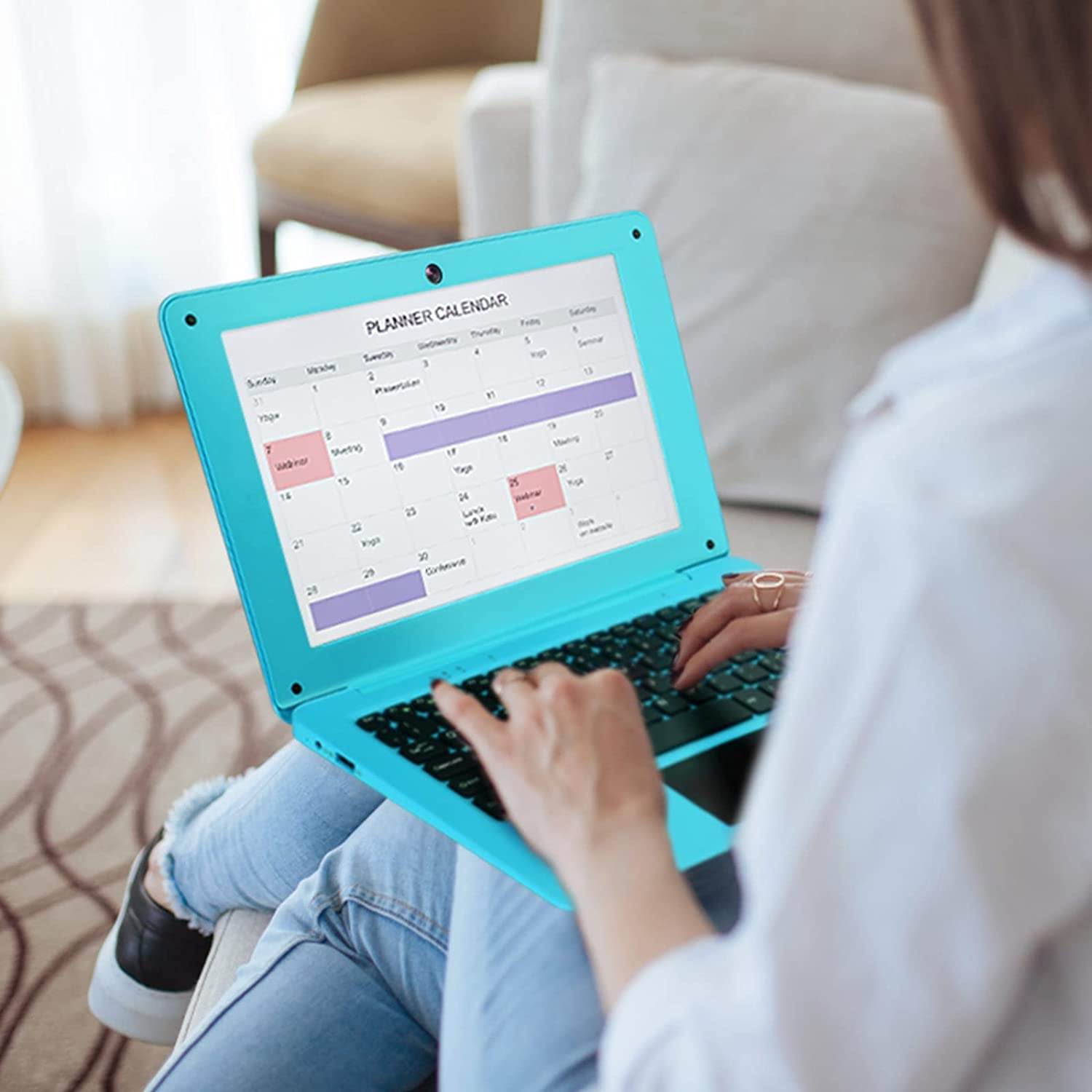 NBD 10.1 inch Laptop Android 12.0 Computer, Quad Core Powered Netbook,2G RAM+64 GB ROM Mini Laptop Computer for Kids with Bag, Mouse, and Mouse Pad(Blue)