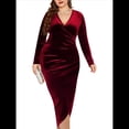 thumbnail image 1 of Vestido Ajustado de Terciopelo de Larga para Mujer, Elegante, Fruncido, Cruzado, con Escote en V Profundo, para Fiesta y Cóctel Rojo XL, 1 of 9