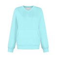 thumbnail image 5 of Huankd Women's V Neck Sweatshirt Fleece Cute Pocket Sweatshirts No Hood Oversized Comfy Hoodie Y2k Soft Fall Winter Tops Sky Blue 3XL, 5 of 6