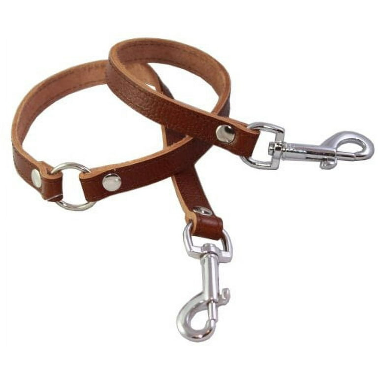 Genuine Leather Double Dog Leash - Two Dog Coupler (Brown, Small: 15" long  by 1/2" wide)