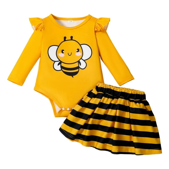 Zshosam Baby Girl Suspender Skirts Set Baby Girl Outfit Newborn Infant Long Sleeve Romper Tutu Skirt Sets Size 3 6 Months,(Yellow 3-6 Months)